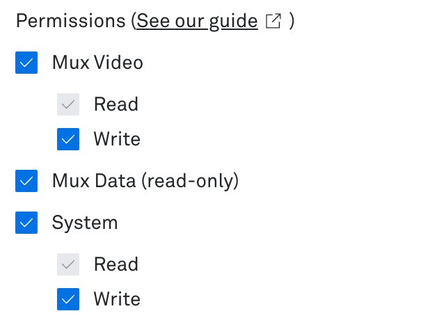 Mux Video and Mux Data access token permissions