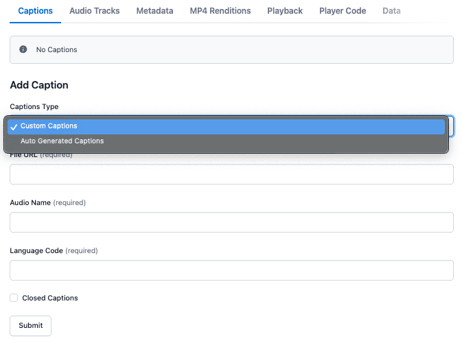 Select caption type from dropdown