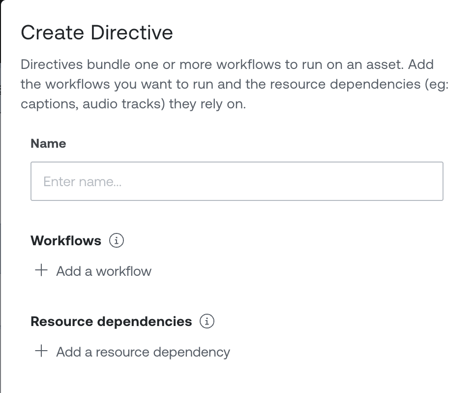 The Directive editor showing the Workflows and Resources panels side by side.