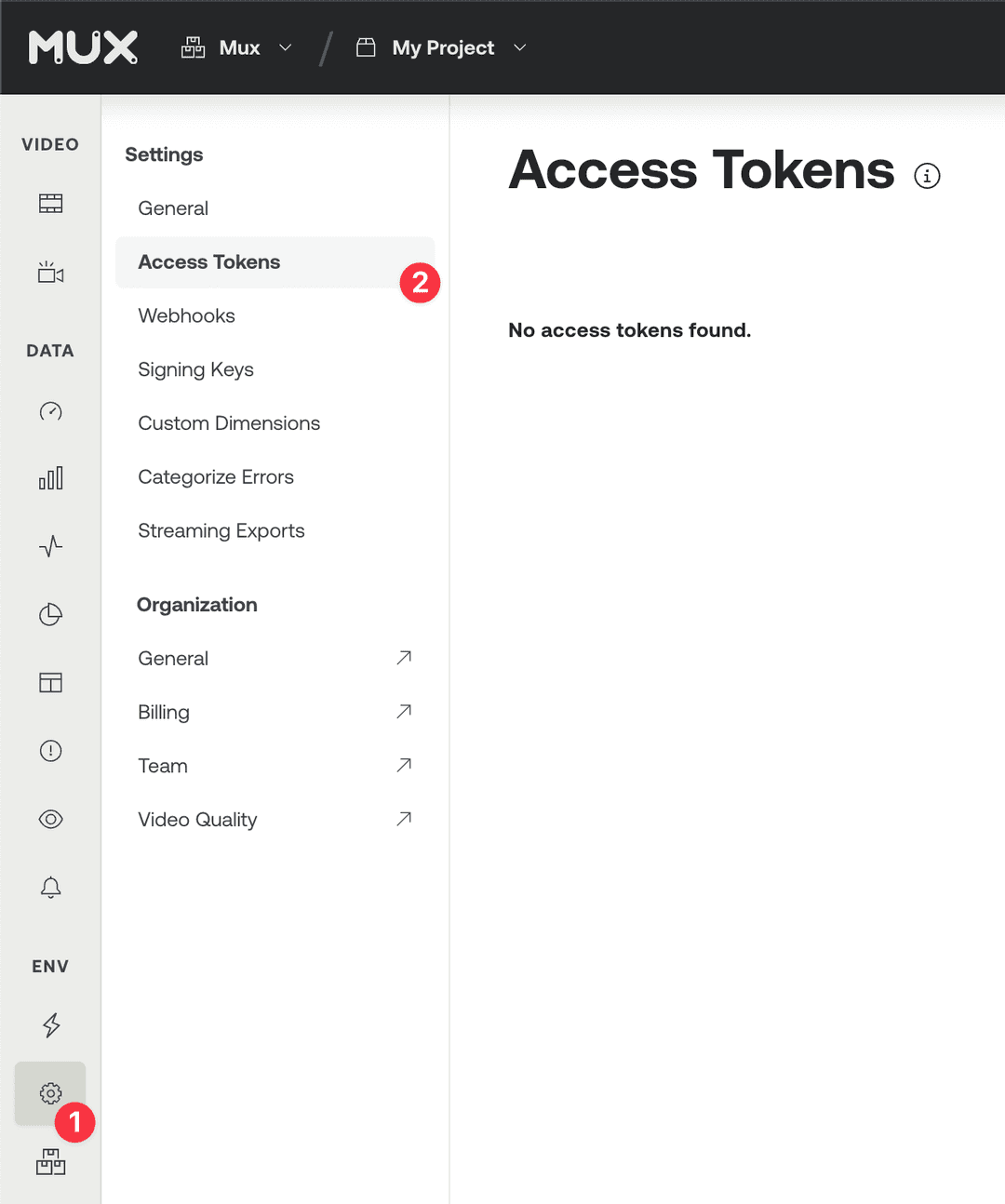 Mux access token settings