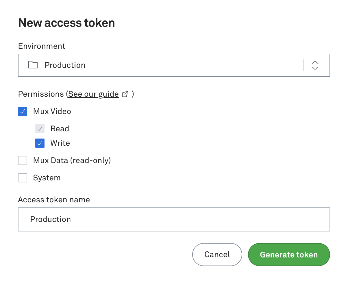 Mux Video access token permissions