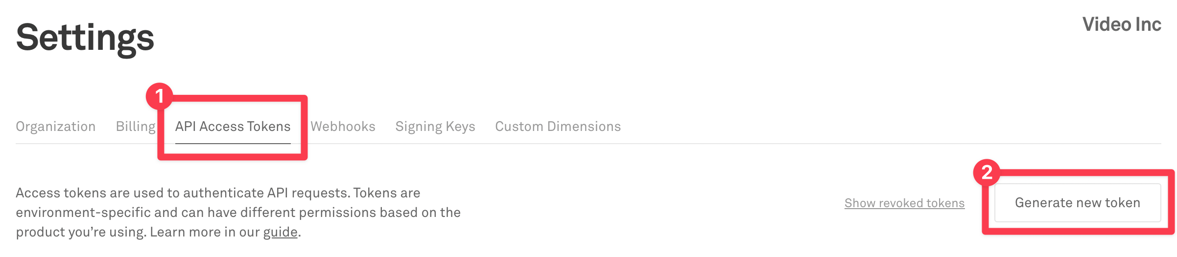 Mux access token settings